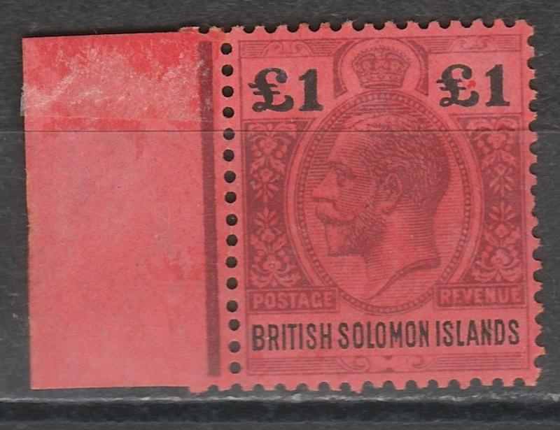 BRITISH SOLOMON ISLANDS 1914 KGV 1 POUND TOP VALUE