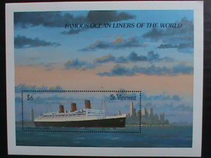 St.Vincent Stamp:world famous ocean liner- H.M.S.Queen Mary mnh: S/S sheet: