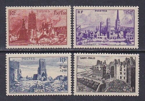 France B197-200 MNH OG 1945 WWII Suffering - Dunkirk, Rouen, Canen & Saint Maio