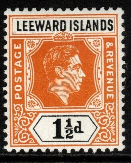 LEEWARD ISLANDS SG102 1949 1½d YELLOW-ORANGE & BLACK MTD MINT