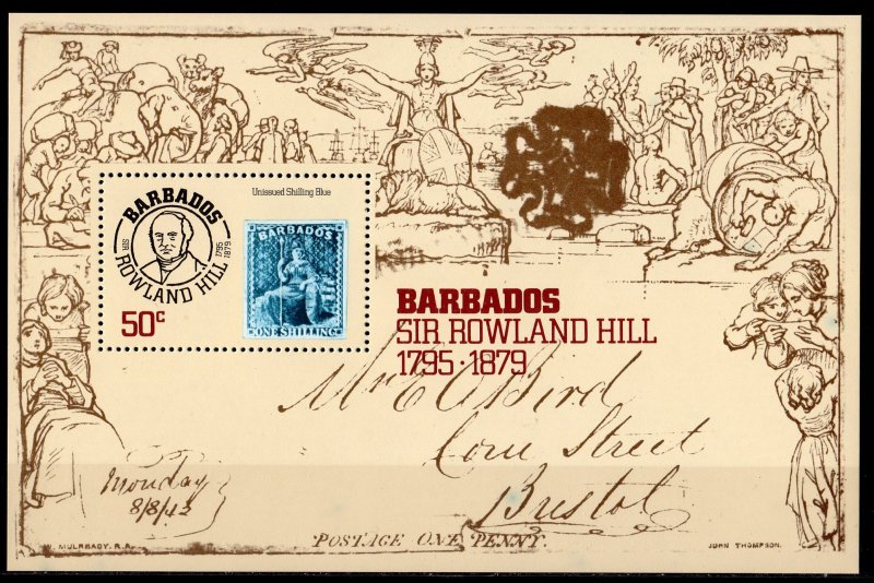 Barbados 1979 Sc #494 Sir Rowland Hil-Stamps on Stamps Souvenir Sheet (1) MNH