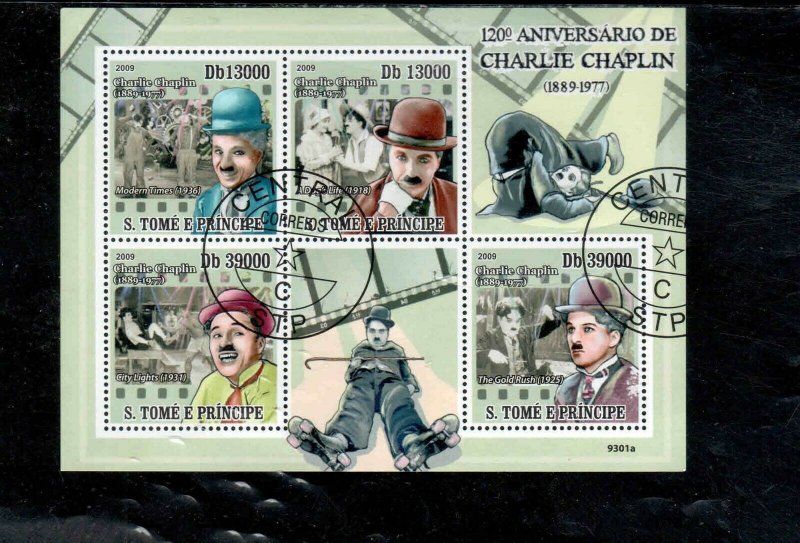 ST. THOMAS & PRINCE #2102 2009 CHARLE CHAPLIN MINT VF NH O.G CTO SHEET 4