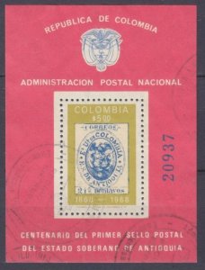 1968 Colombia 1142/B30 used 100 years of Antioquia's first stamps 3,60 €