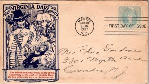 FDC 1937 SC #796 Tompkins Cachet - Manteo, NC - Single - F69492