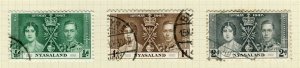 NYASALAND; 1937 early GVI Coronation issue fine used set