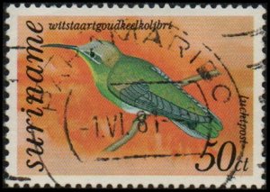 Suriname C63 - Used - 50c White-tailed Goldthroated Hummingbird (1977)(cv $0.55)