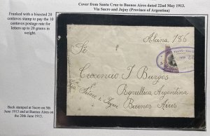 1913 Santa Cruz Bolivia Bisect Mourning Cover To Buenos Aires Argentina