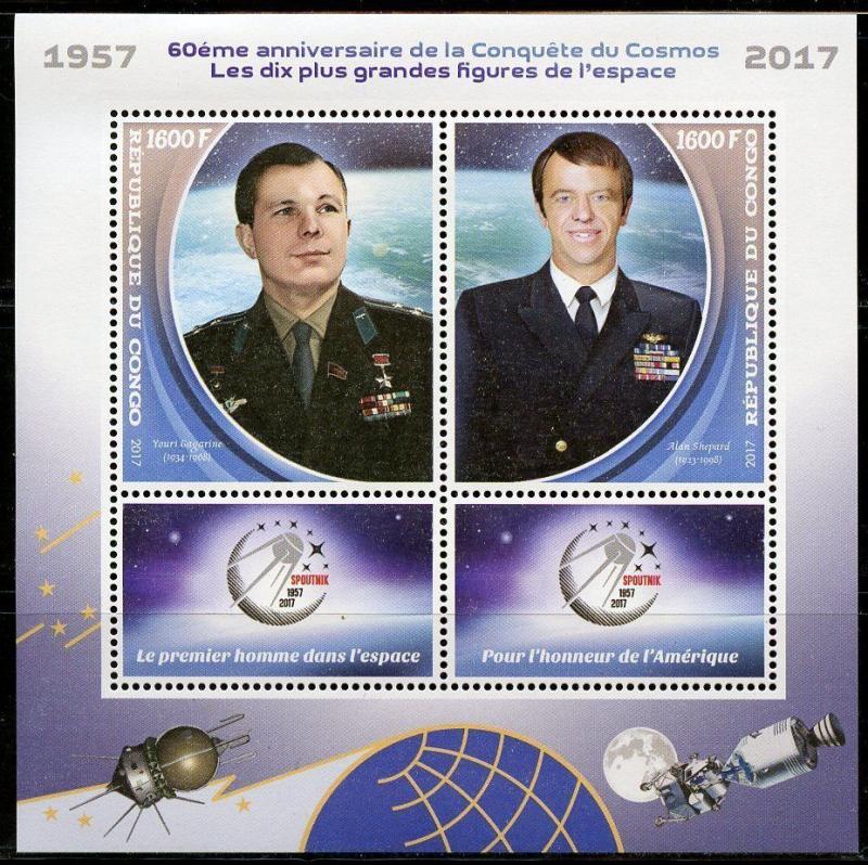 CONGO 2017 60th ANN FIRST PERSON IN SPACE ASTRONAUTS GAGARIN & SHEPARD MINT NH