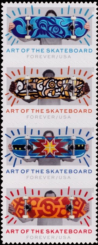 2023 63c Forever Art of the Skateboard, Strip of 4 Scott 5763-5766 Mint F/VF NH