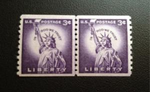 Scott #1057a Liberty, Small Holes, Coil Line Pair, Dry Printing, MINT, VF+, NH