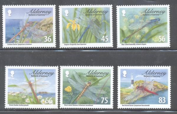 Alderney Sc 362-7 2010 dragonflies stamp set mint NH