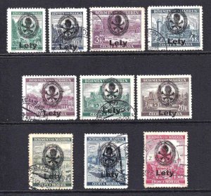 BOHEMIA & MORAVIA KZ CAMP LETY OVERPRINTS x10 DIFFERENT CDS F/VF TO VF