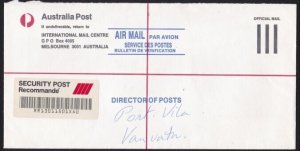 AUSTRALIA 1991 Melbourne AP Official Reg cover to Vanuatu -............... B2649