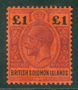 SG 38 British Solomon Islands 1914-23. £1 purple & black/red. Very lightly...