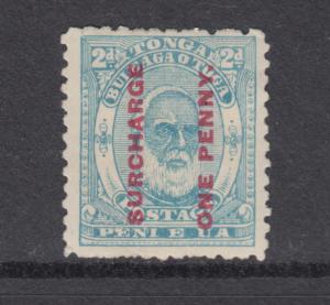 Tonga SG 25a MLH. 1895 1p on 2p King George I, deformed E in PENI variety