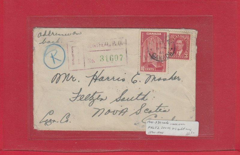 1941 Registered cover to Nova Scotia from Montreal several backstamps Canada