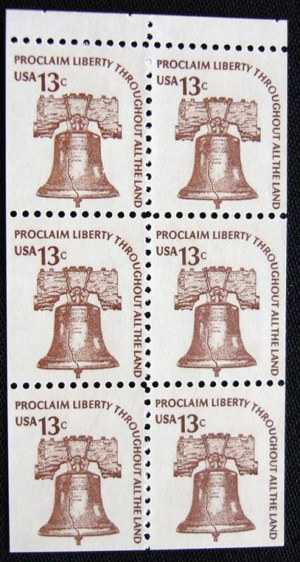 US #1595a MNH Bklt Pane of 6, Liberty Bell, SCV $2.25