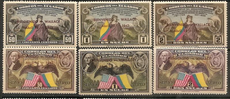 Ecuador  413-5, C102-4 Mint OG 1943 Visit of US Vice-Pres...