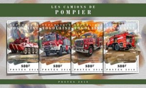 Togo - 2018 Fire Engines on Stamps - 4 Stamp Sheet - TG18105a