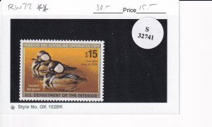 U.S.: Sc #RW72, 2005 $15 Federal Duck Hunting Stamp, MNH (S32741)