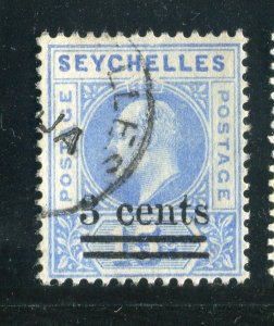 SEYCHELLES; 1903 early Ed VII Surcharged issue fine used hinged 3 CENTS