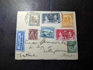 1937 British Jamaica Airmail Cover Kingston to Kent England