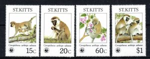 St Kitts 1986 Endangered Species. Green Monkeys on St Kitts set SG 211-14 MNH