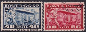 Russia 1930 Sc 12a-13a Graf Zeppelin Friedrichshafen to Moscow Return Stamp CTO