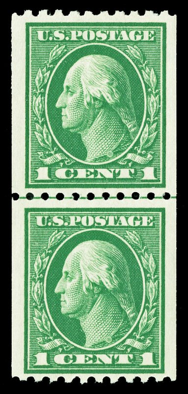 Scott 441 1914 1c Washington Issue Mint Guide Line Pair F-VF OG NH Cat $17.50