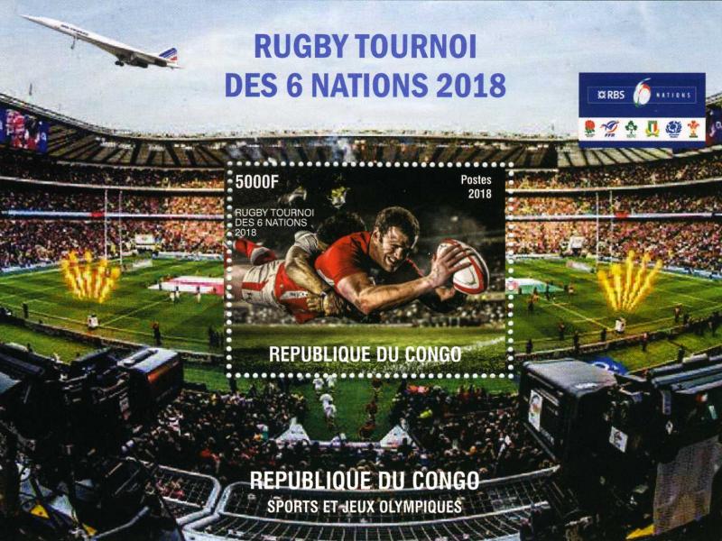 CONGO 2018 CONCORDE Rugby The VI Nations Championship s/s Perforated mnh.vf