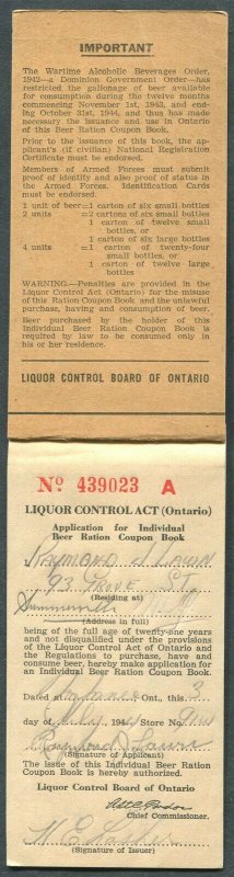 CANADA REVENUE ONTARIO BEER RATION COUPON BOOK