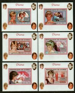 GUINEE GUINEA 6 SHEETS DELUXE MNH IMPERF DIANA ROYALTY