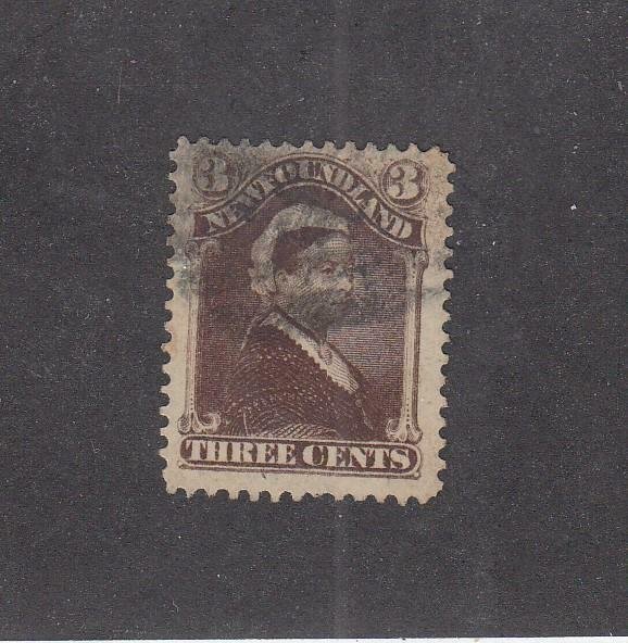 NEWFOUNDLAND (MK2407) # 51  VF-USED  3cts 1887 QUEEN VICTORIA /UMBER BROWN