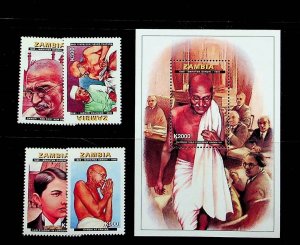 ZAMBIA Sc 713-8 NH SET+S/S OF 1998 - GANDHI - (JS23)