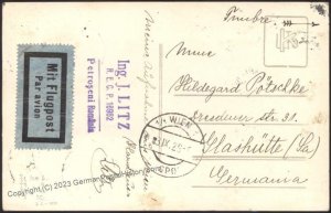 Austria 1929 Vienna Flight Flugpost Airmail Cover Glashuette Germany 110605