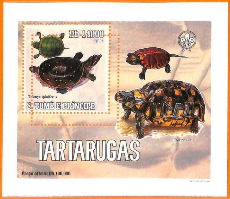 A6616 - SAO TOME & PRINCIPE, Error, 2006, MISSPERF SOUVENIR SHEET: Turtles