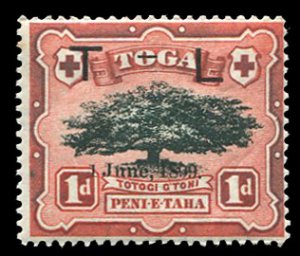 Tonga #53 Cat$45, 1899 1p black and red, lightly hinged, faint toned spot