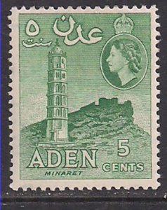 Aden 1953 - 63 QE2 5cts Bluish Green Minret MM SG 49a ( F710 )