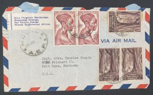 1940s Mouila French Equatorial Africa Airmail Cover To Fort Knox KY Usa