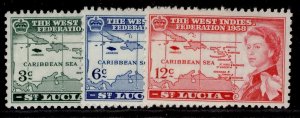 ST. LUCIA QEII SG185-187, 1958 British Caribbean set, NH MINT.