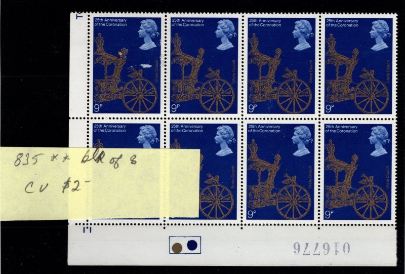 Great Britain #835 MNH Block of 8 - Stamp - CAT VALUE $2.00