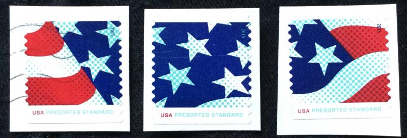 US #4961-4963 Used 3 Coil Singles On Paper Flag