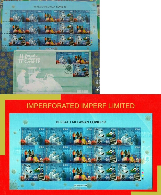 Indonesia Indonesie Stamp pandemic global 2020 health PERF& IMPERF& FDC MNH