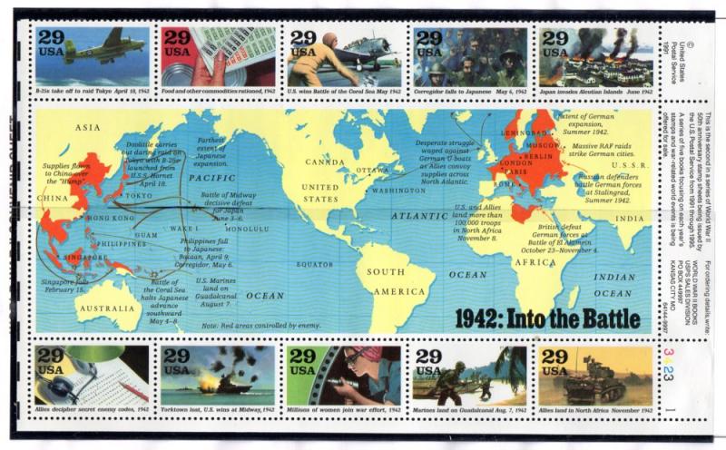 US Sc 2697 1992 World War II 1942 events stamp sheet mint NH