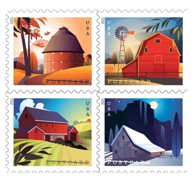 2021 Barns Postcard  forever stamps  5 Sheet total 100pcs