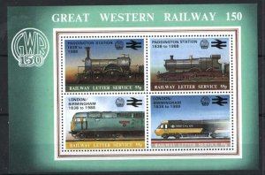 GB 1985 150th Anniv. GWR Great Western railway sheetlet of 55p x4 railway stamps