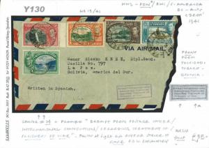 Y130 1941 TRINIDAD POW Exempt Postage Explanatory/Casilla 797 La Paz Bolivia