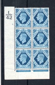 GEORGE VI 10d MOUNTED MINT CONTROL L42 CYLINDER 1 BLOCK