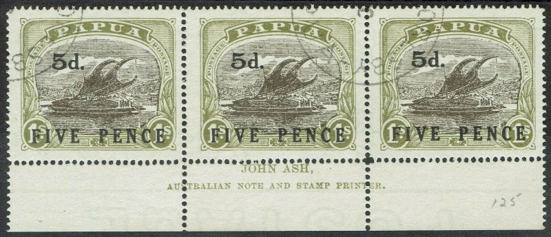 PAPUA 1931 LAKATOI 5D ON 1/- IMPRINT STRIP USED/CTO