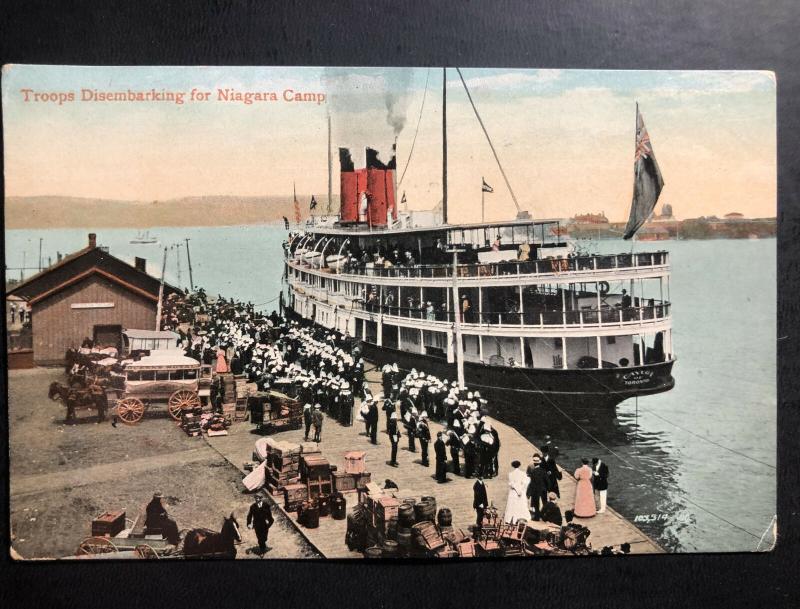 1908 Toronto Canada Picture Postcard cover Troops Disembarking for Niagara Camp